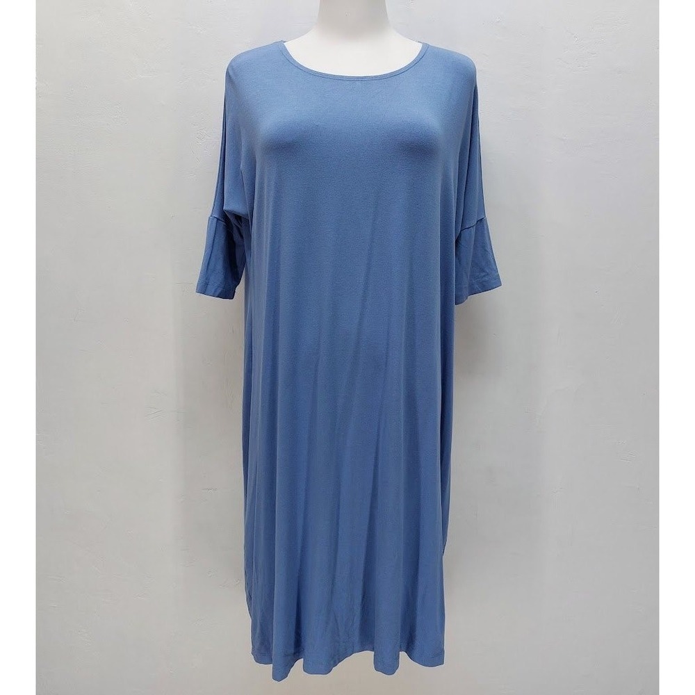 Mimu Maxi Dress Women's XS Blue Modest Relaxed Drop Shoulder Midi Viscose Jersey